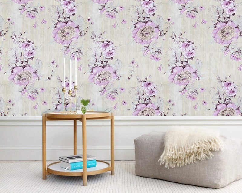 UPREDO Retro Style Blooming Purple Flower Wallpaper Peel Stick Shelf Liner Funitures Dresser Drawer Cabinet Paper Decor 17.7 Inch by 100 Inch - Image 4